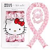 Hello Kitty x Kitsch Satin Heatless Hair Curler Set - Heatless Curls Overnight, Hair Rollers for Soft Curls & Frizz-Free Styling, No Heat Curlers To Sleep in, Curling Rod Headband - Pink Kitty Faces