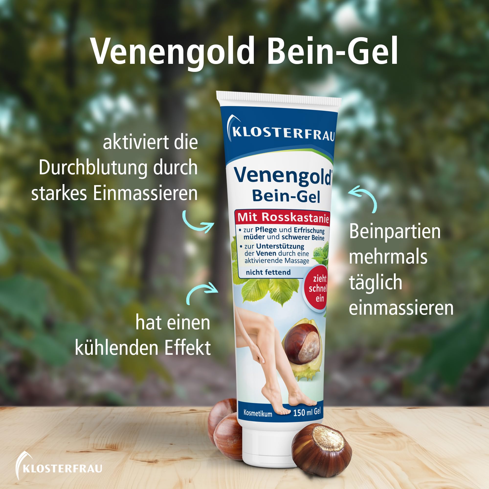 Klosterfrau Venengold Bein-Gel | 5x 150ml | zur Pflege und Erfrischung müder & schwerer Beine | schnell einziehend | mit Rosskastanie