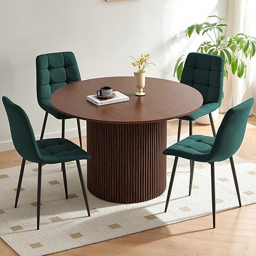 Miniatura 41 de Juego de mesa redonda de 37 pulgadas para 4 personas, juego de mesa de cocina moderno, mesa de comedor de madera sintética con sillas de comedor que