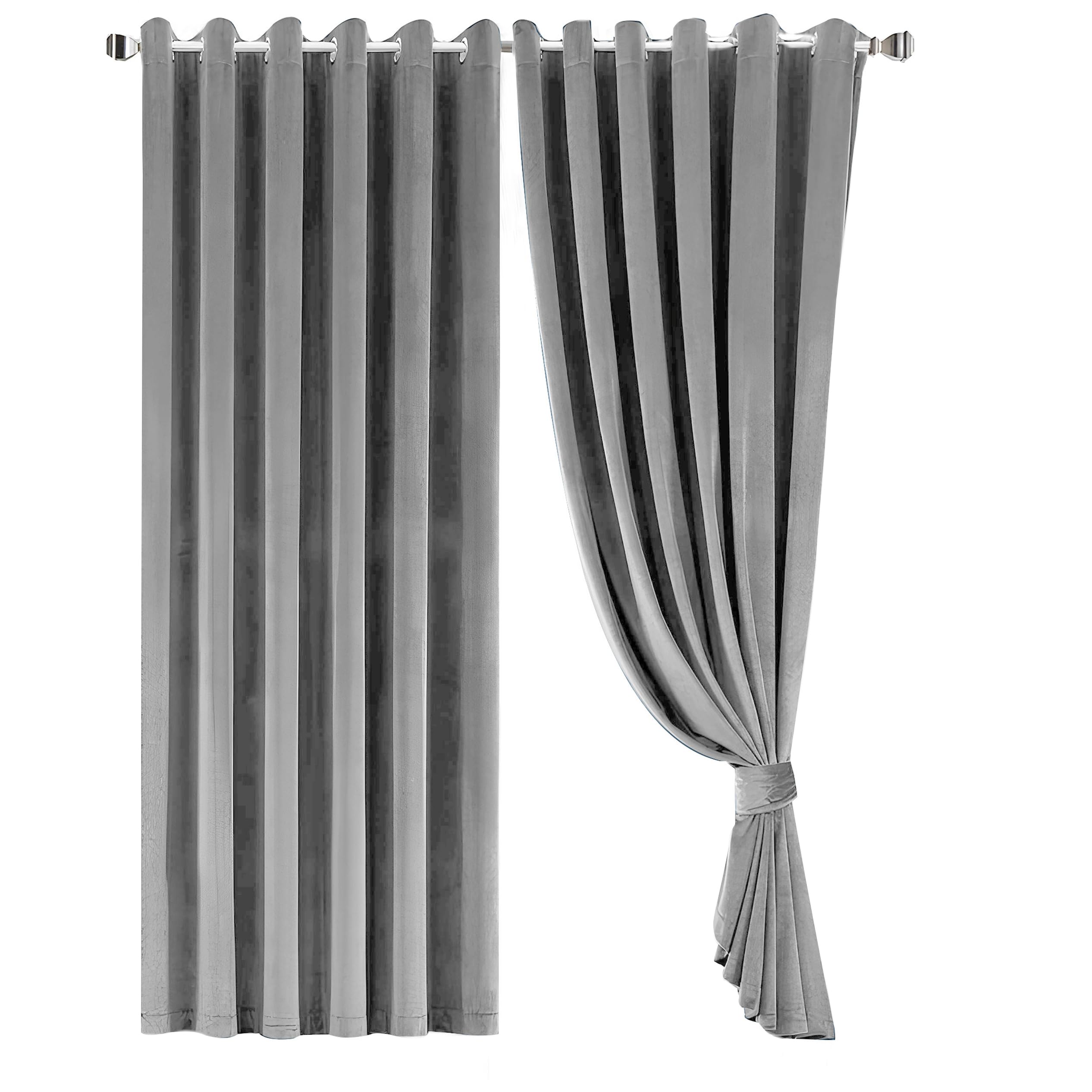Opulent Dreams Crushed Velvet Curtains - Fully Lined & Room Darkening - Eyelet Ring Top for Bedroom & Living Room - Includes Two Tie Backs - Pair of Panels (Grey, 46" x 54" (117 x 137 cm))