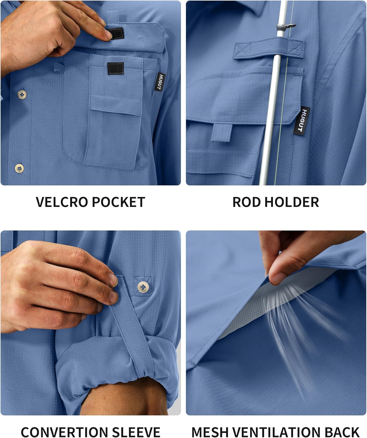 Men's Sun Protection Fishing Shirts Lightweight Long Sleeve UPF 50+ Travel Work Hiking Shirts with Pockets - Image 5