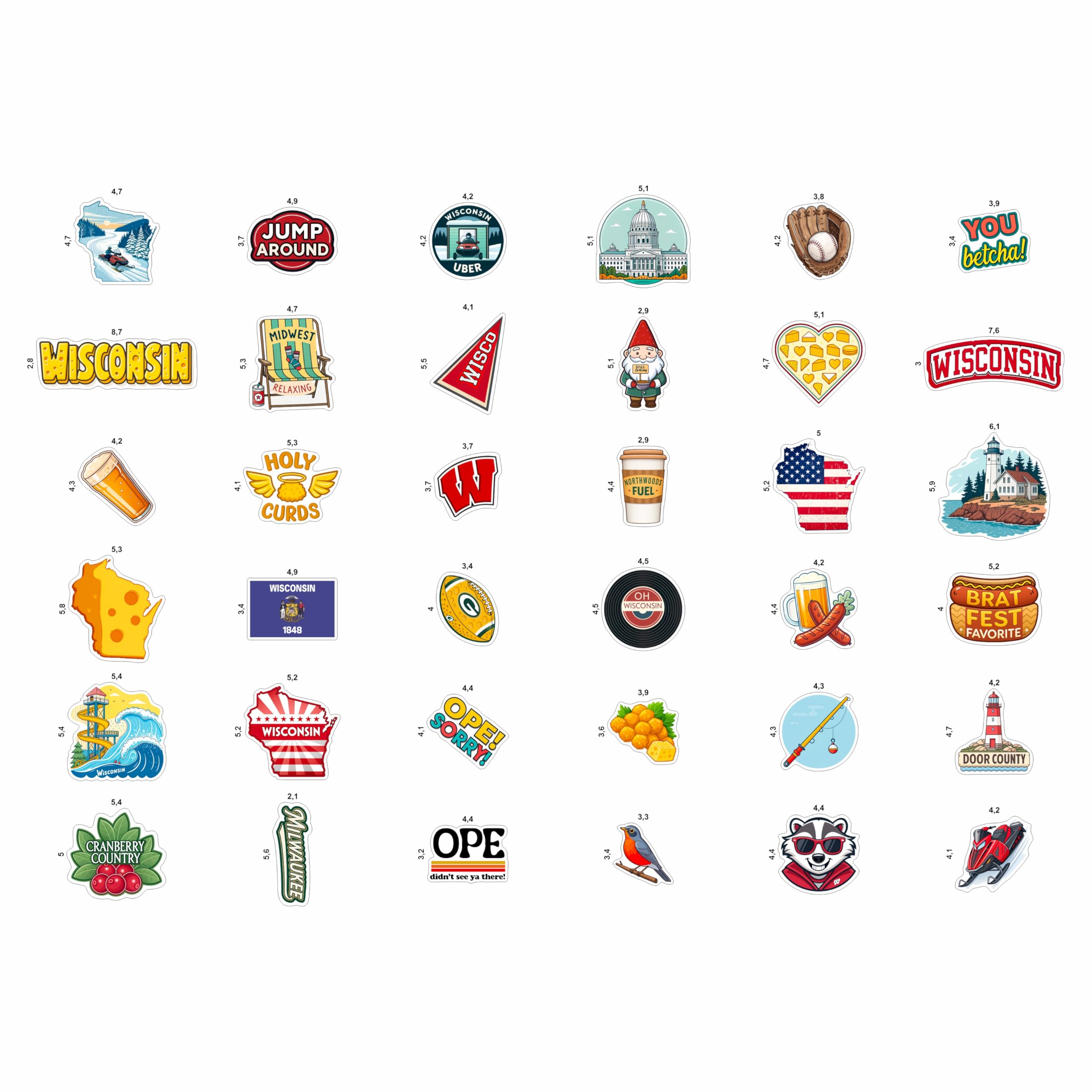 100Pcs Wisconsin Stickers and Decals for Water Bottle, Laptops, for Luggage - Wisconsin Gifts, Party Supplies - Gift for Women & Men