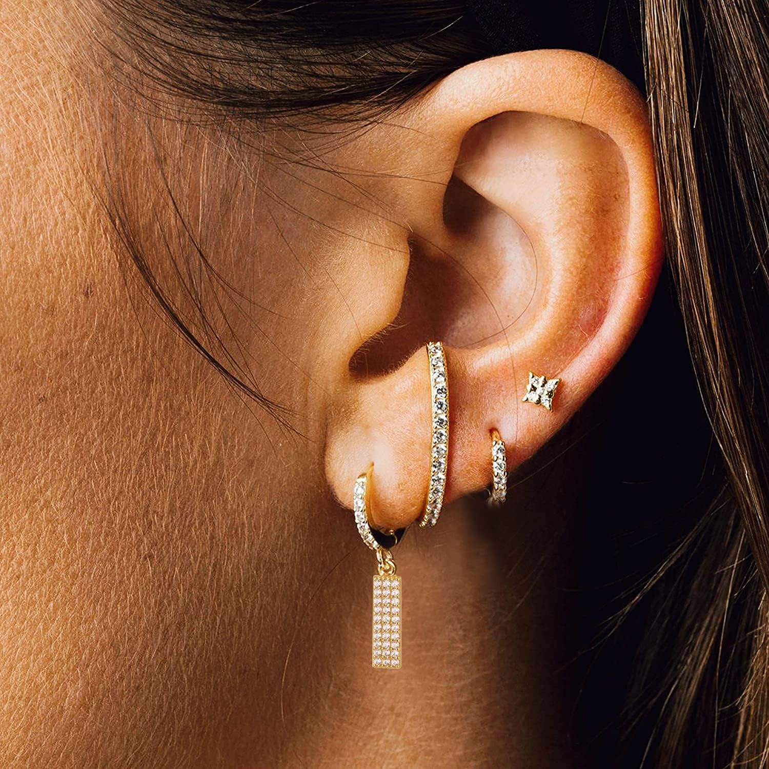 14K Gold Plated Cubic Zirconia Dainty Lightweight Huggie Hoop Earrings With Dangle Drop Earrings for Women Girls Jewelry Gift - Image 5