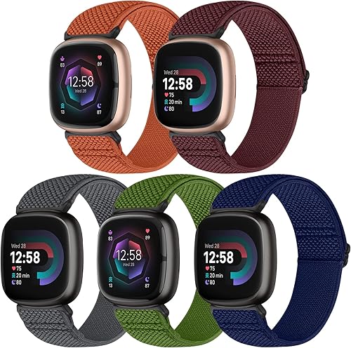 Miniatura 1 de Bcuckood Compatible con Fitbit Versa 4Versa 3Fitbit Sense 2Sense Band para mujeres y hombres, paquete de 5 correas de repuesto de nailon elástico