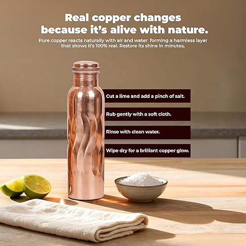 Miniatura 12 de Botella de agua de cobre para beber botella de cobre puro de 33.8 fl oz con bolsa de transporte para deportes, yoga, botellas ayurvédicas