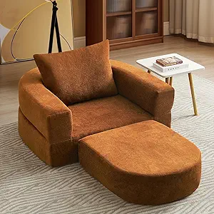 Folding Sofa Bed Chair, 2 in 1 Convertible Sofa to Lounger, High Density Foam Single Floor Sleeper Chair for Living Room, Apartment, Dorm, Small Spaces, Chenille Fabric and Wide Armrest, Orange