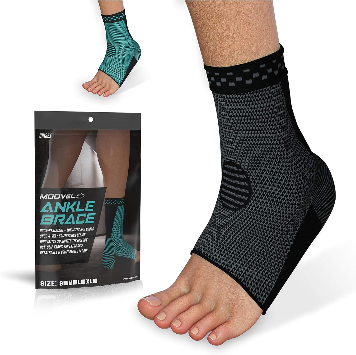 Modvel 2 Pack Ankle Brace Compression Sleeve | Injury Recovery, Joint Pain and More | Achilles Tendon Support, Plantar Fasciitis Foot Socks with Arch Support: Sports & Outdoors