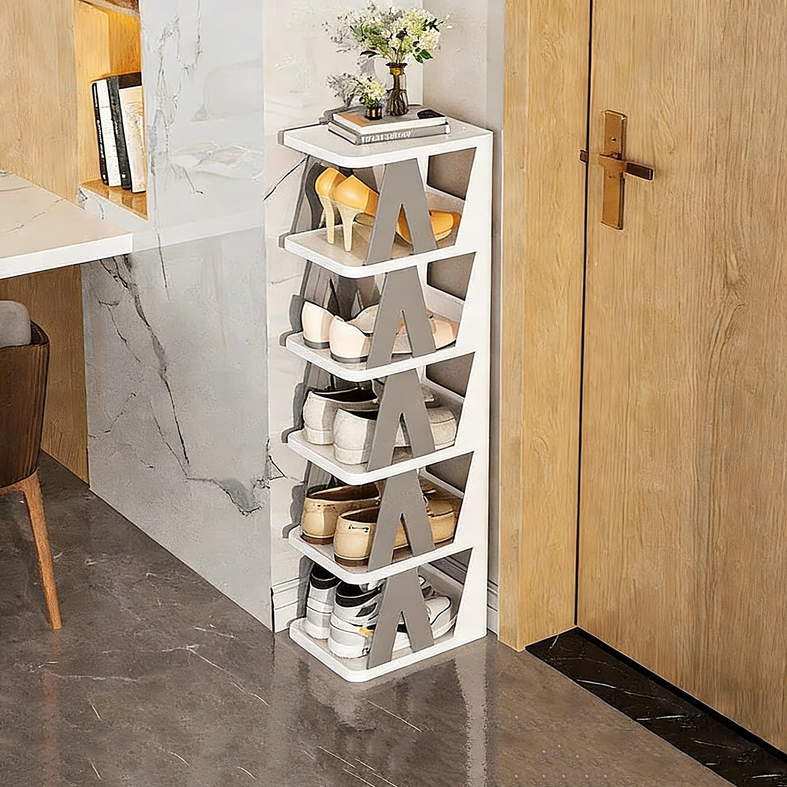Étagère à chaussures 6 niveaux en métal gris empilable pour l'entrée