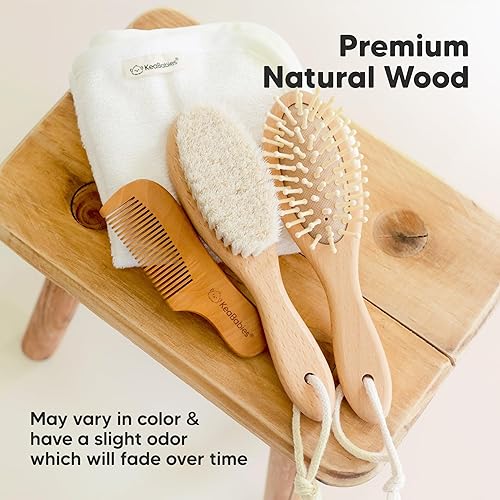 Miniatura 7 de Cepillo de madera para el pelo del bebé, cepillo de bebé con cerdas suaves de cabra, peine suave perfecto para recién nacidos para bebés, niñas