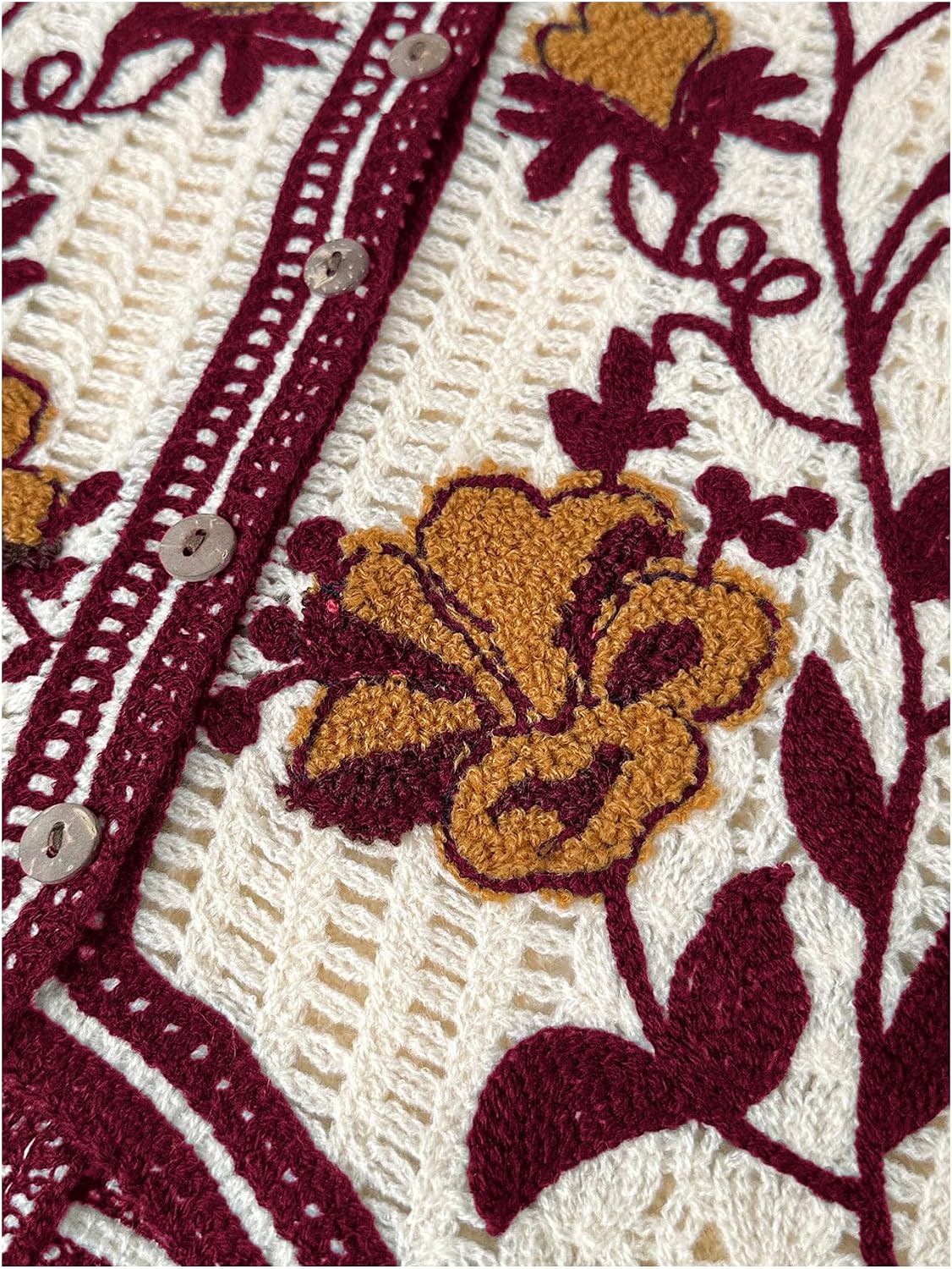 GORGLITTER Women's Embroidered Floral Crochet Vest Button Crop Summer Cowgirl Western Top Rodeo Country Concert Outfits Burgundy Floral Small