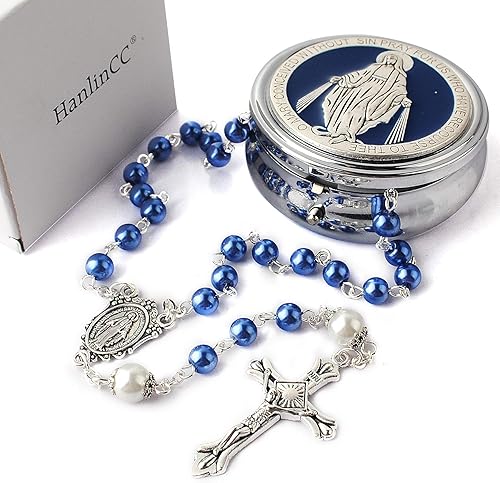 Miniatura 6 de HanlinCC Cuentas de perlas de vidrio de 0.236 in con cuentas de padre de 0.315 in con rosario en caja de regalo de metal milagroso