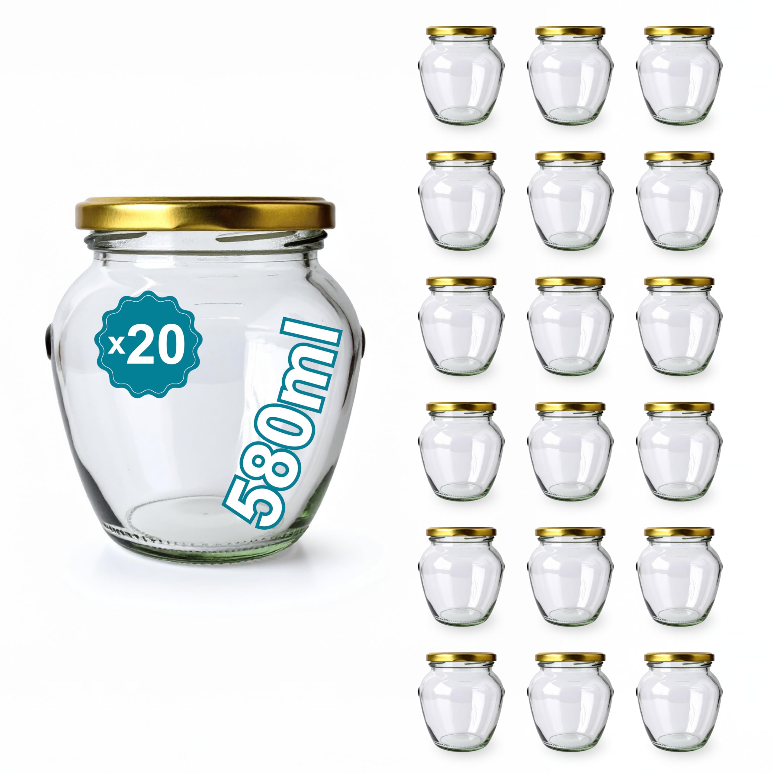 Espirito Rebelde 20 Pots de Yaourt en Verre avec Couvercles 580 ml - Pot de Conservation pour Sauces, Épices, Sucreries et Confitures