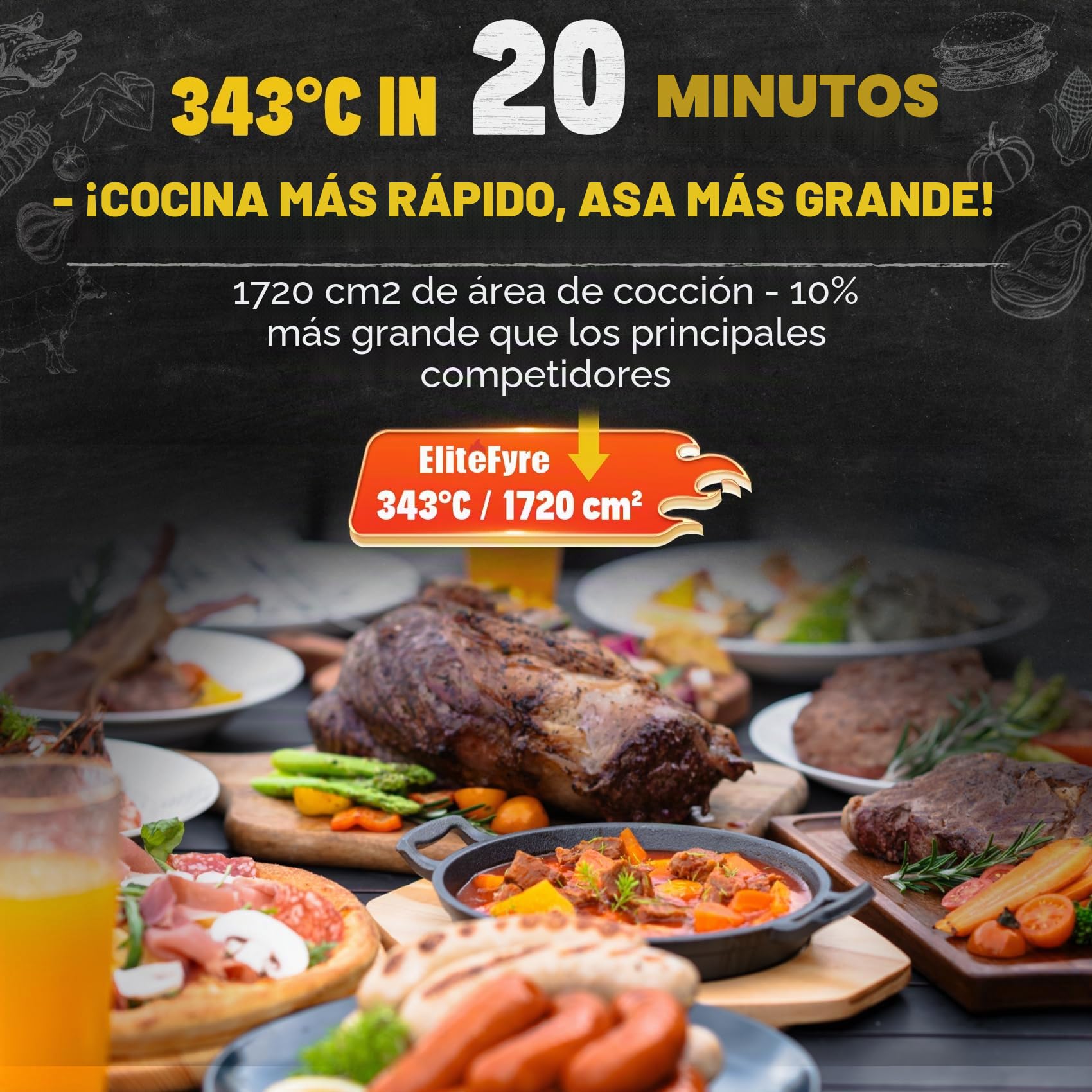 Volteq Smart Barbacoa Eléctrica, 343°C Potencia de Asador en 20 Min, Parrilla de Sobremesa con Sonda de Carne, 1720 cm², Multifunción 6 en 1 para Balcón y Terraza, Acabado Esmaltado
