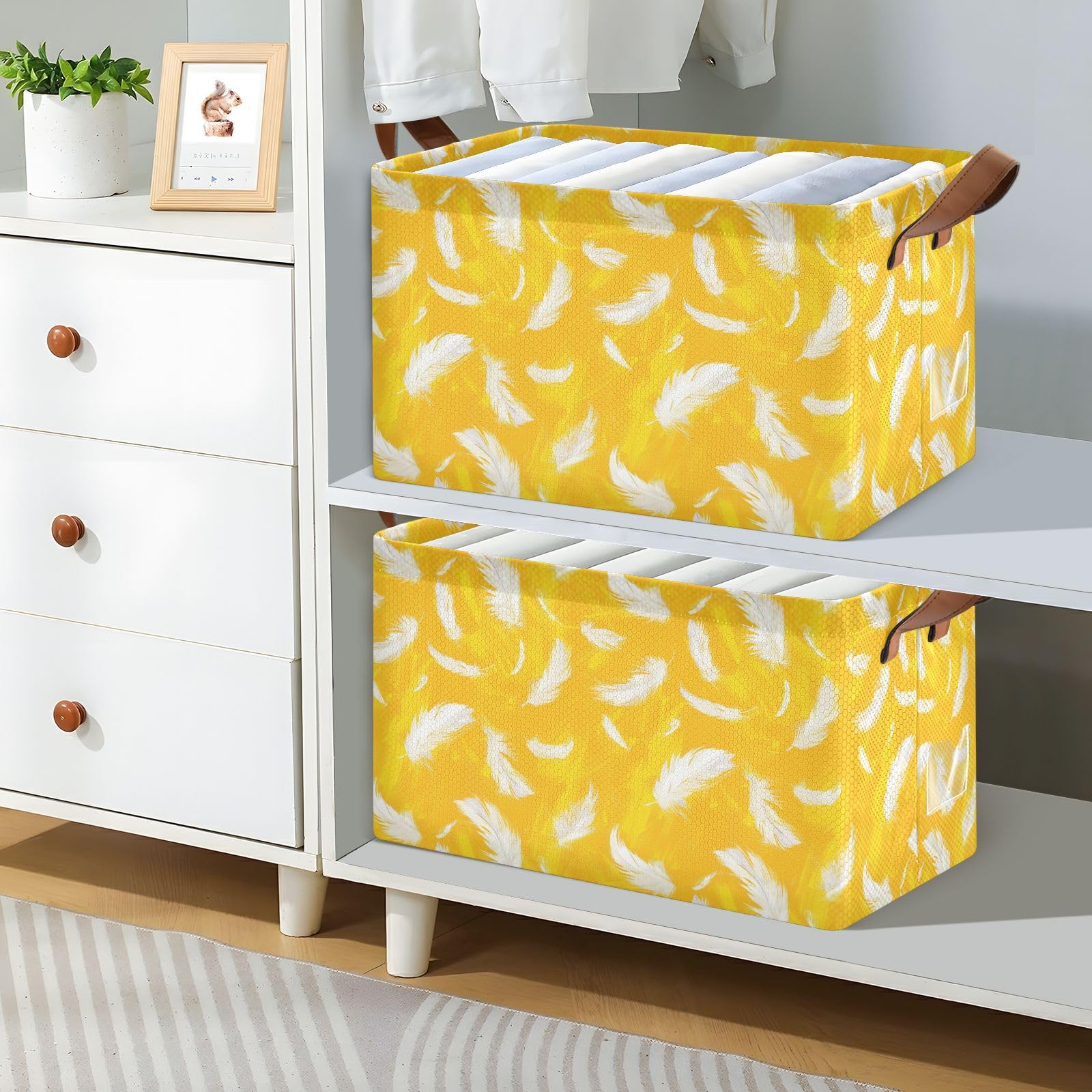 KLL Cestini cubici pieghevoli bianchi con manici grandi organizer decorativi per vestiti e stoccaggio, confezione da 2 organizadores de ropa para closet