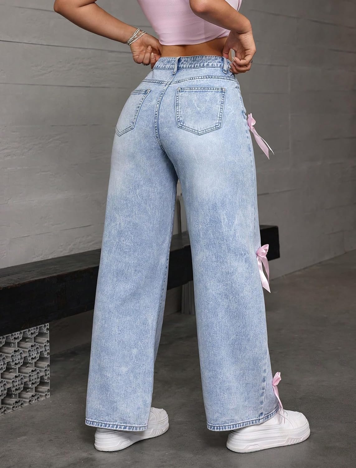 Women Wide Leg Baggy Jeans High Waisted Bowknot Embroidery Denim Pants Straight Leg Boyfriend Trendy Streetwear - Image 3