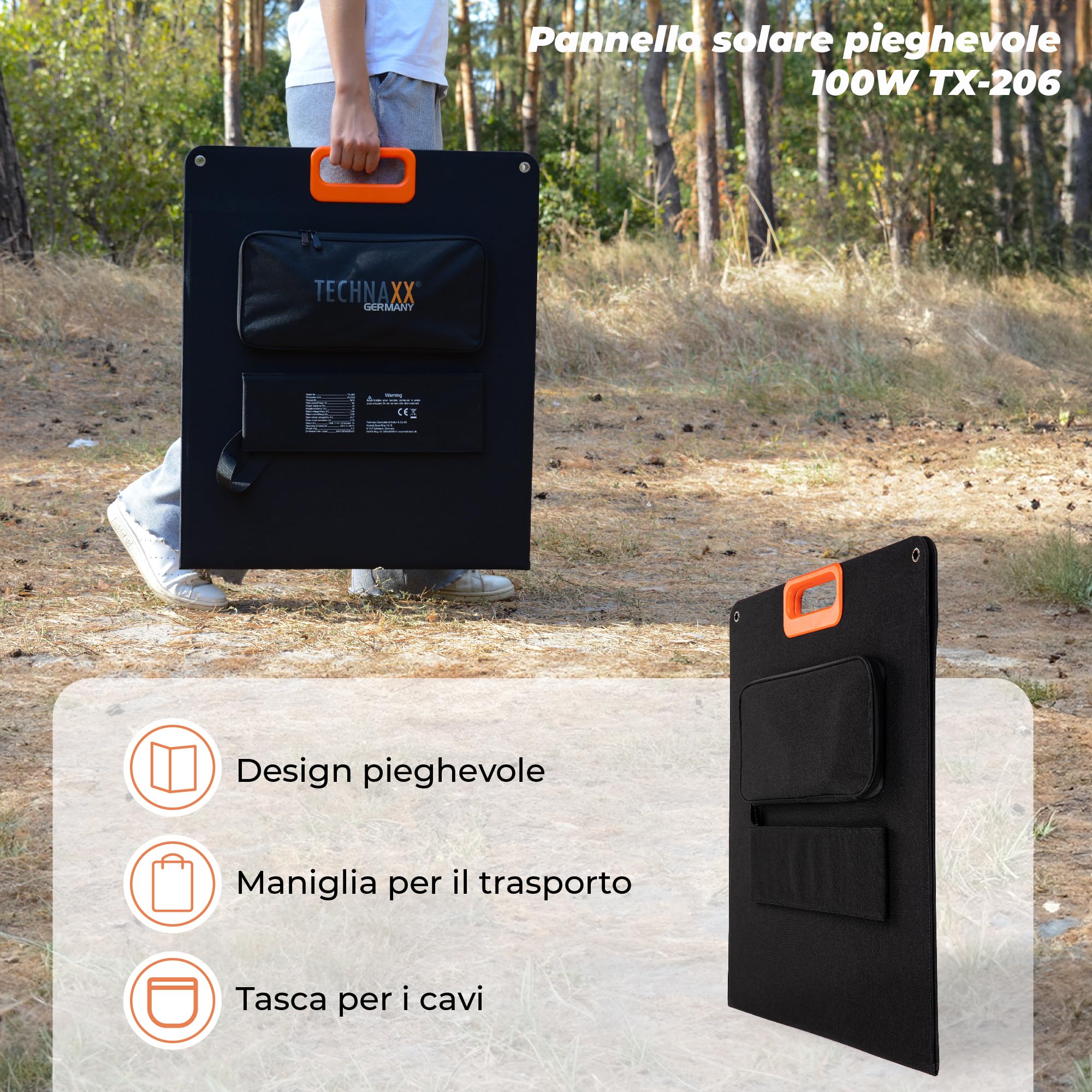 Technaxx TX-206 Pannello solare pieghevole da 100W, caricatore solare monocristallino portatile per tutte le centrali di alimentazione comuni con le uscite USB-A/USB-C/XT60/DC7909/MC4/Anderson