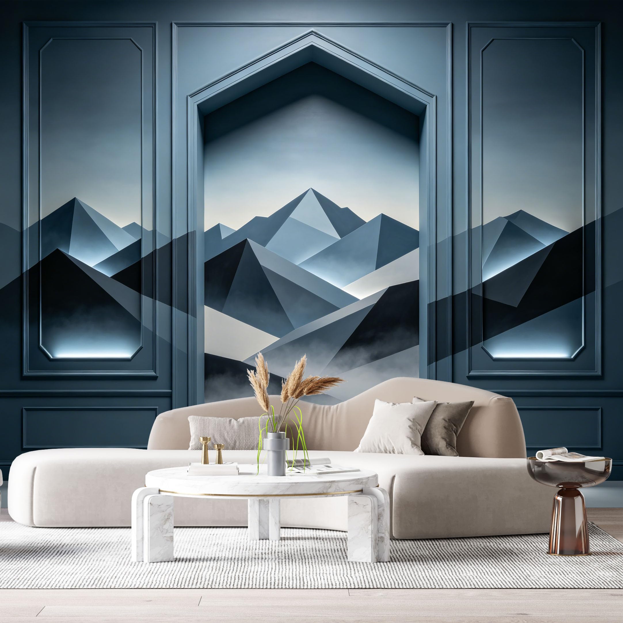 Custom Size Wall Murals Geometric Mountain Mist Dreamlike Abstract 3D Trompe L'Oeil SelfAdhesiveWall Fabric Removable Wallpaper Wall Decor for Living Room Bedroom Bathroom