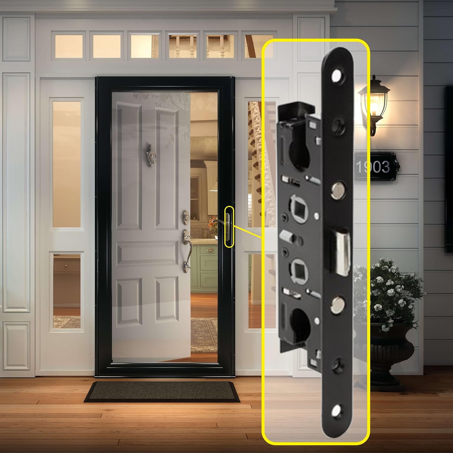 2 Point Bolt Mortise Lock Replacement Fits for Pella Storm Doors ONLY, 2-1/2" Handle PZ, 7/8" Backset, 7-1/4" Faceplate Screw Hole Centers, Bolts Spaced at 2-1/2", Non-Handed, Black