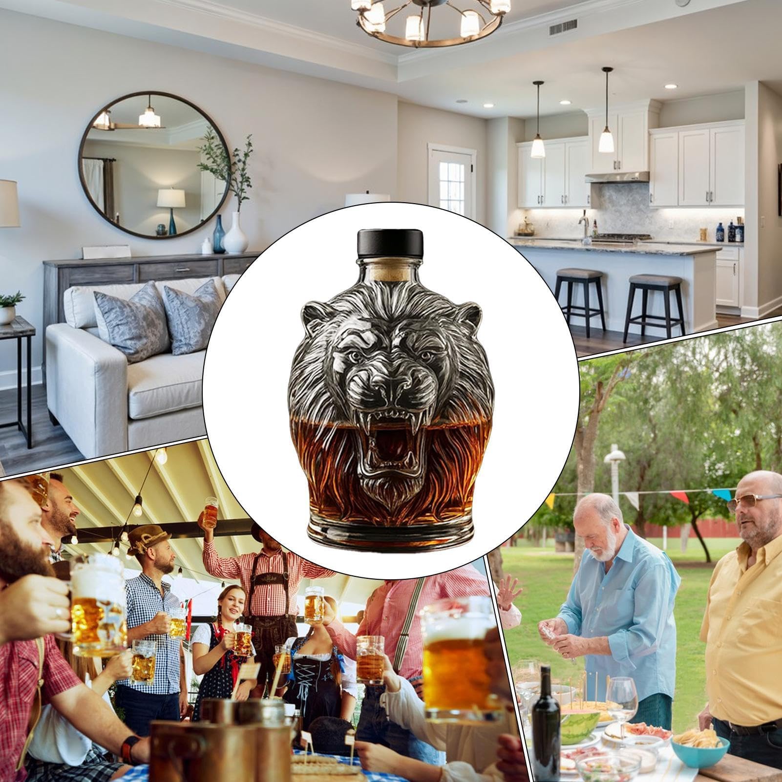 Decantador de whisky Lions's, divertida botella de whisky de cristal, botella de vino de cabeza de león, decantadores de vino de cristal, regalo decentro, para hombres, amantes del whisky
