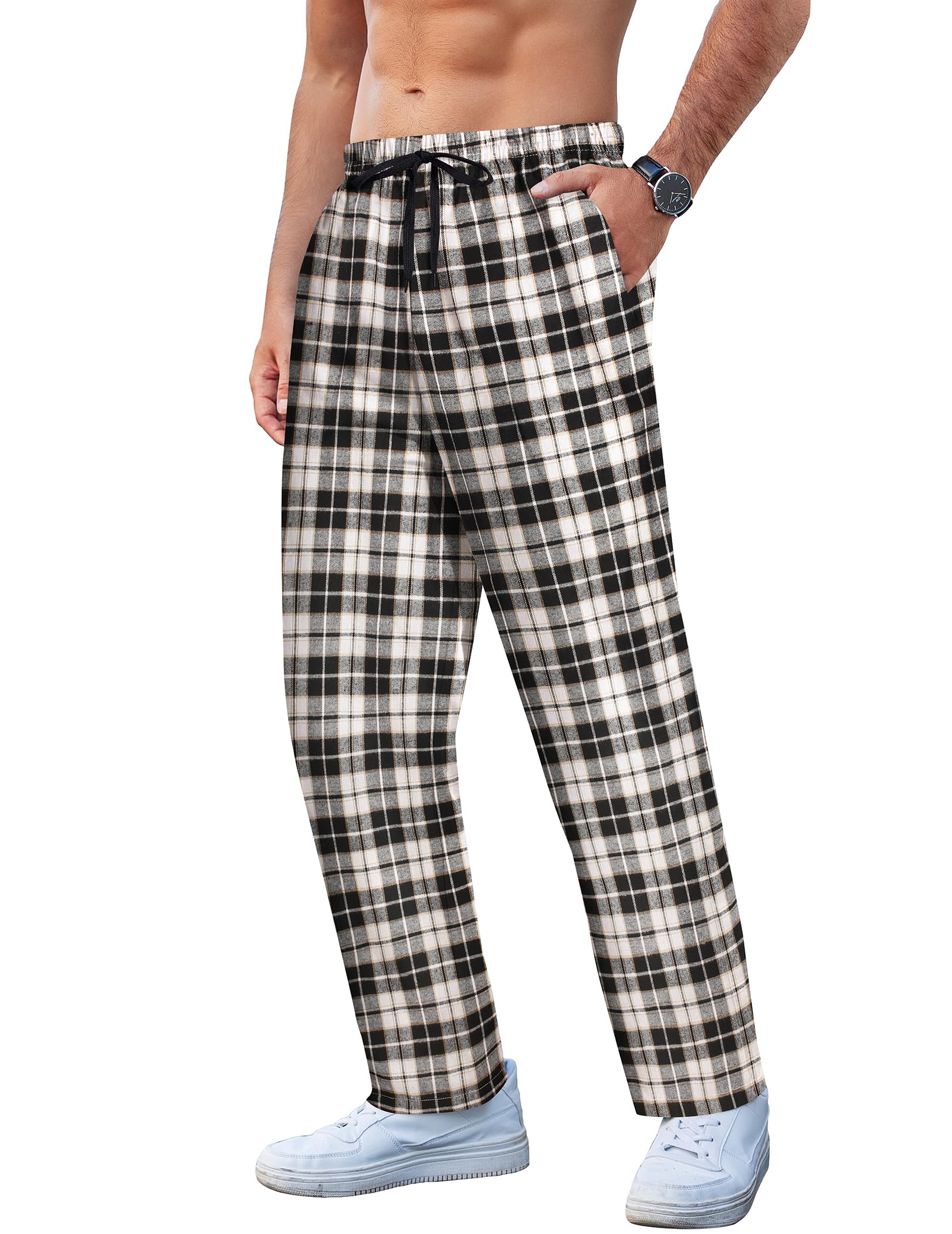 Pantalon décontracté à carreaux homme en coton COOFANDY avec cordon - 8