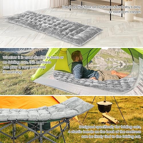 Miniatura 4 de GOFLAME Colchón para catre de campamento, almohadilla para cuna de dormir con terciopelo de cristal suave y transpirable, 75 x 27.5 pulgadas, ligera