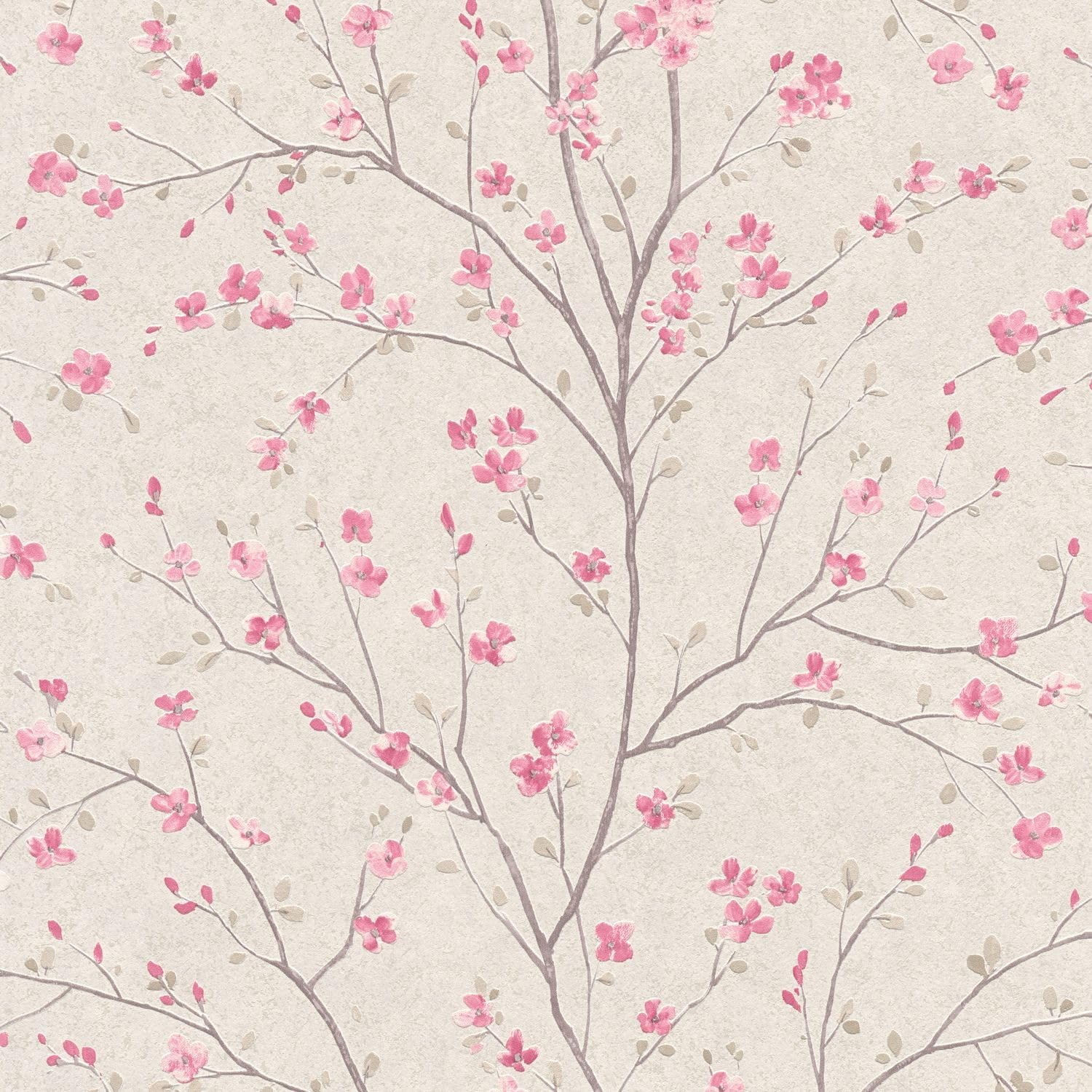Papel pintado floral no tejido rosa y blanco Profhome 379121-GU de 5,33 m2