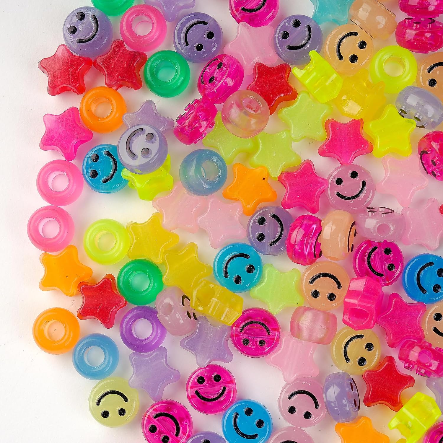 800pcs Pony Beads,Kandi Beads for Bracelets Making Kit, Hair Braids Crafts Jewelry Making Crafts Friendship Necklace Earrings DIY(Large Hole Luminous Mixed Color)