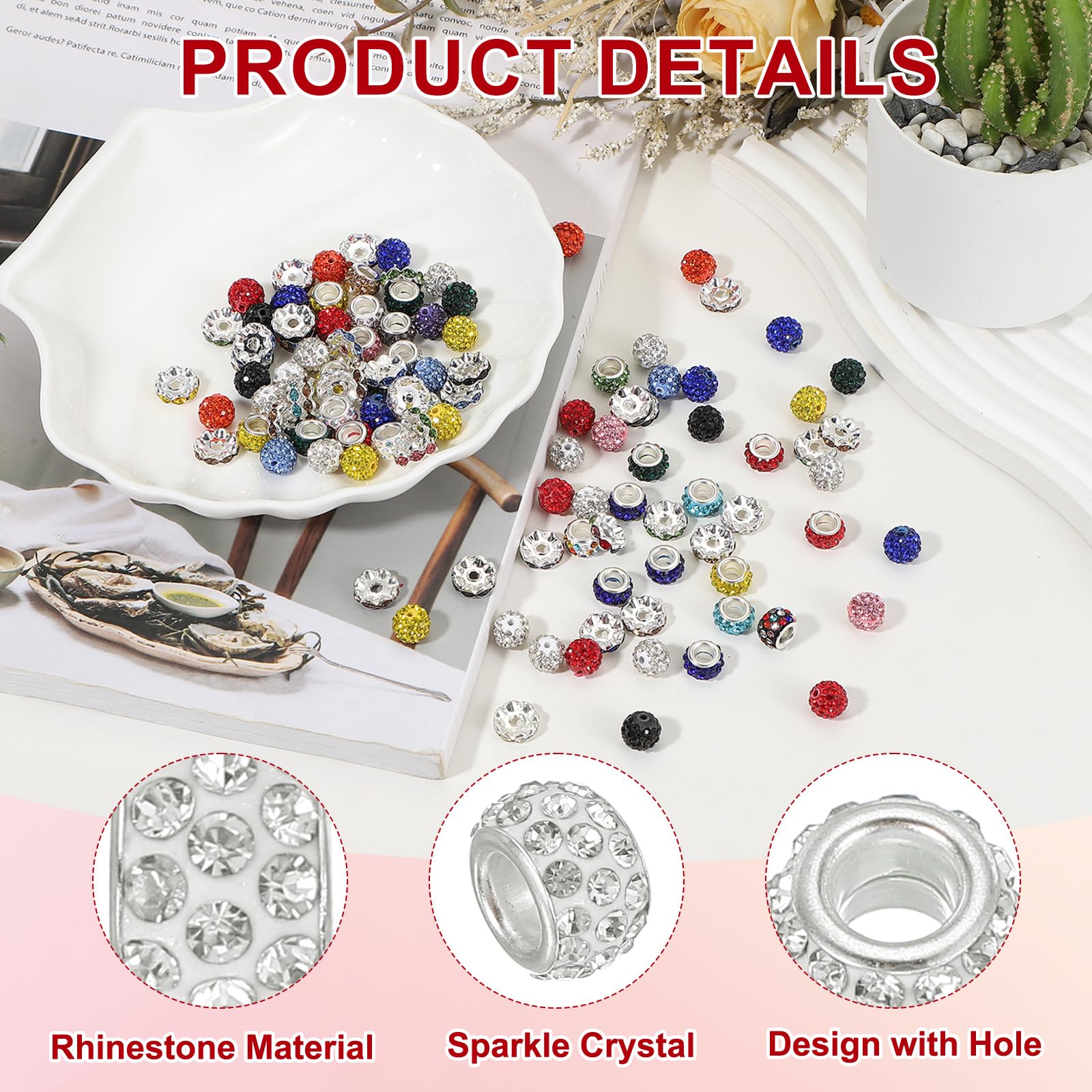 PATIKIL European Large Hole Beads, 120 Pcs White Rhinestone Sparkle Crystal Craft Beads for Pens Bracelet Making DIY Crafting - Image 3