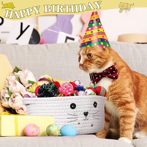 Miniatura 6 de Zopeal Juego de 58 cestas de almacenamiento para gatos de Pascua, bolas intermitentes coloridas para mascotas, bolas arrugadas, juguetes de Negro