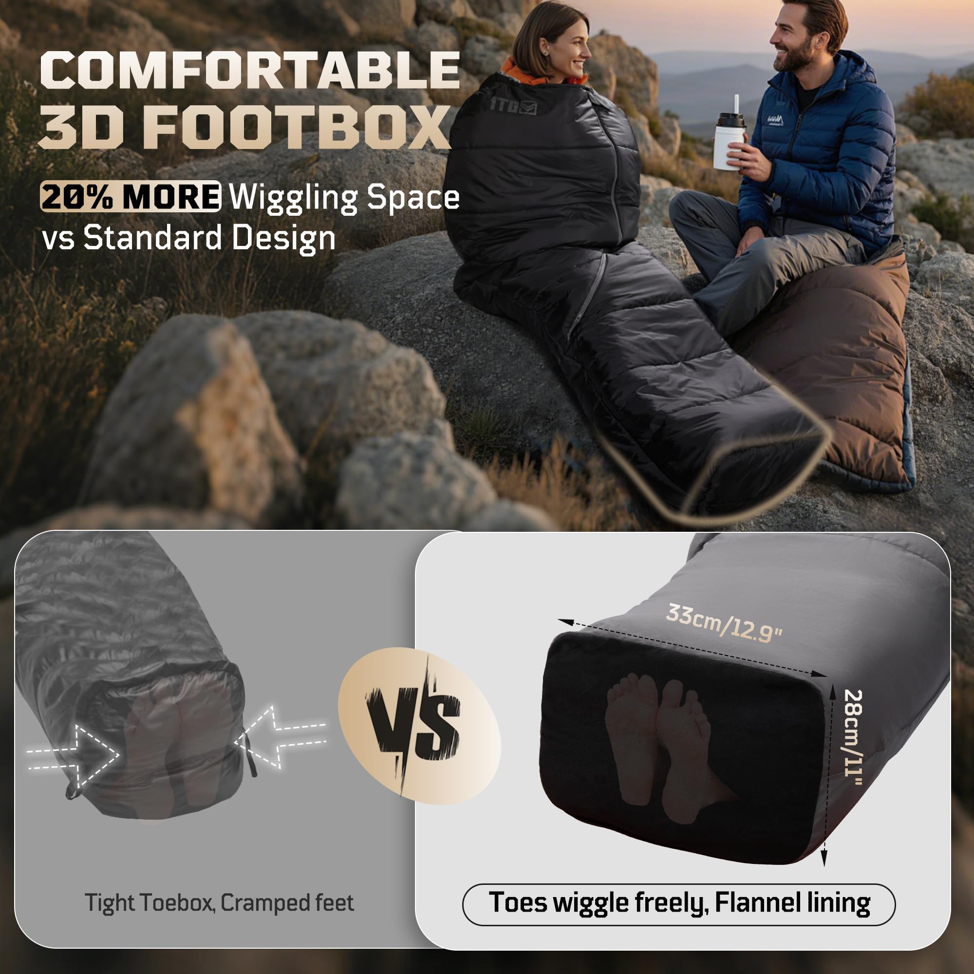 Mummy Sleeping Bag, Ultralight 4‑Season Sleeping Bag for for Adults, Military, Lightweight & Windproof, Cold Weather with Adjustable Hood, Phone Pocket for Camping, Hiking, Traveling