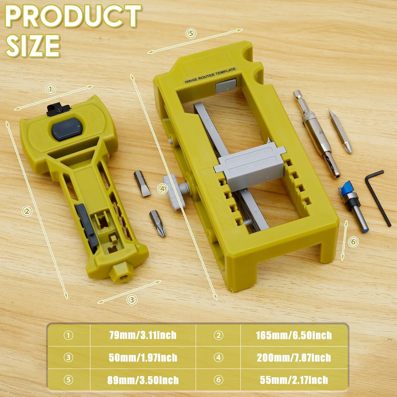 Door Hinge Jig & Door Lock Installation Kit, Door Hinge Mortiser, Router Template Fits for Door Hinges from 3” to 5” Length and Types of Sqaure, 1/4", 5/8" Radius, Door Hole Drilling Kit