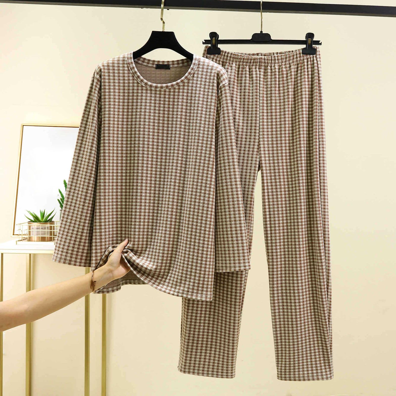 Pijama largo de franela para hombre, de forro polar, para invierno, dos