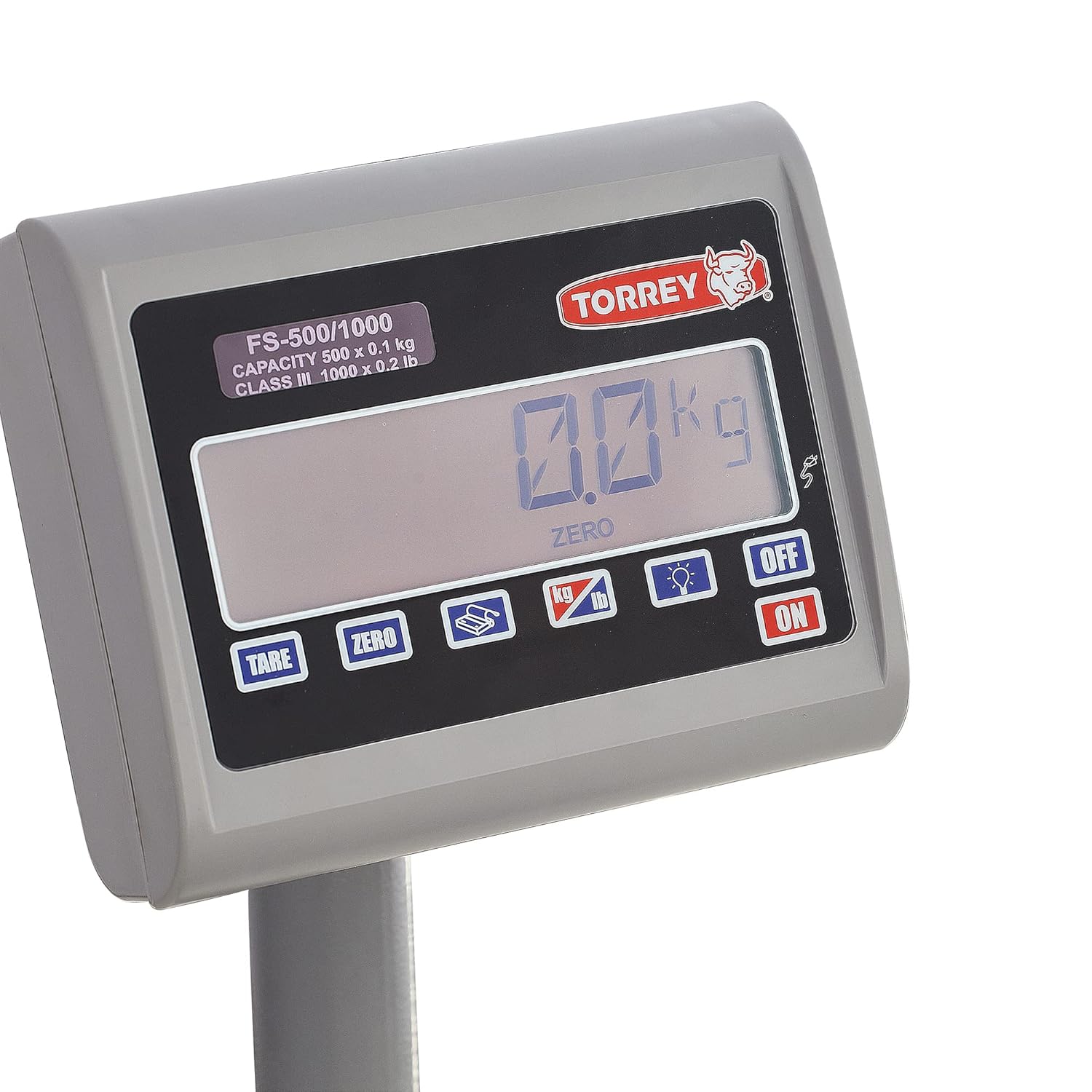 TORREY FS500/1000 Digital Receiving Scale, Rechargeable Battery, Robust Steel Construction, Toggles between kg and pounds, 500 kg/1000 lb, Gray
