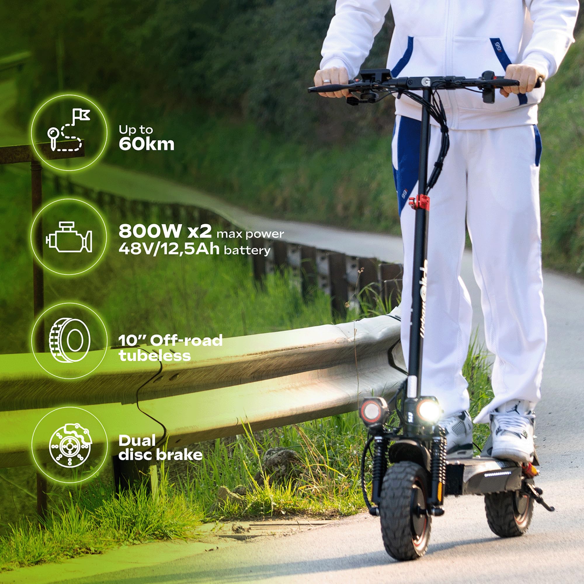 Trottinette Électrique Adulte UrbanGlide ECROSS Duo Autonomie Jusqu'a 60 km - Pneu Cross 10" Tubeless - Batterie 54V - Poids 26Kg