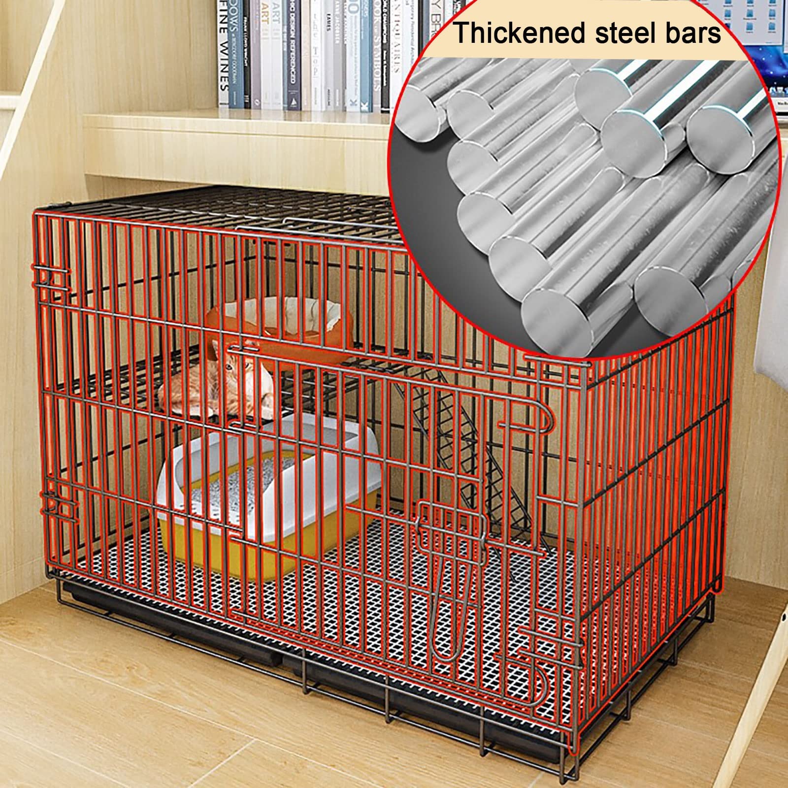 Jaula para Gatos Jaula para Gatos Jaula para Mascotas Perro Gato Cachorro Entrenamiento Caja Plegable de Metal para Perrera con Bandeja, fácil de Transportar y Transportar (Color: Negro, Tam