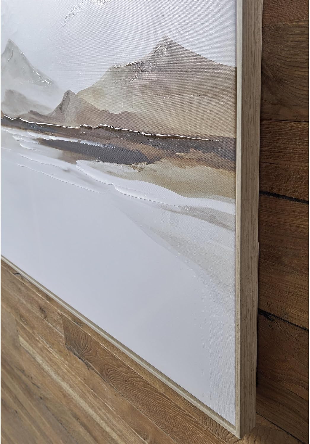 Signature Design by Ashley Large Framed Neutral Landscape Wall Art | Horizontal canvas with hand painted embellishments, Wood-tone polystyrene and fir wood frame, Karalen Series