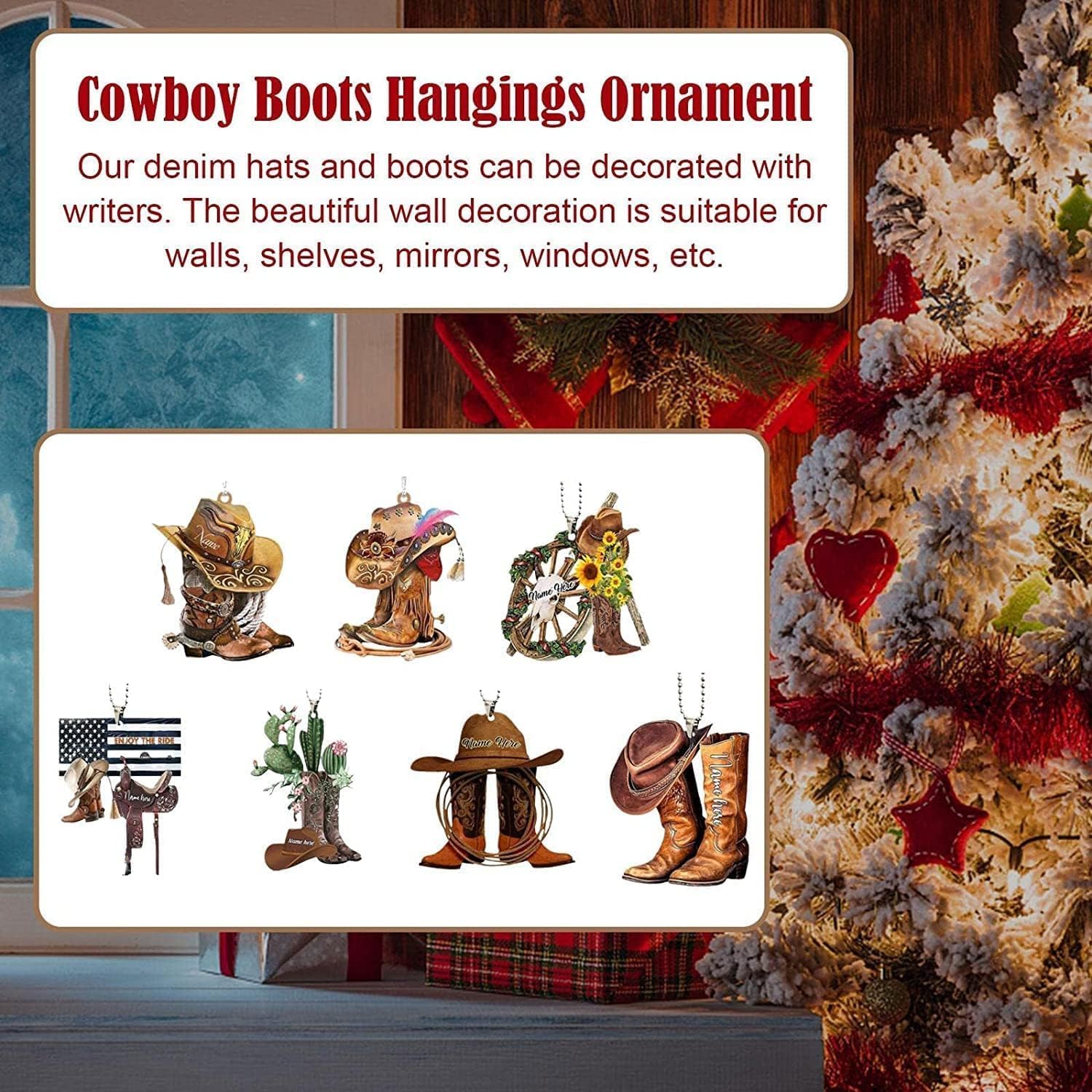 Lot De 2 Décorations De Noël Cowboy - Bottes Et Chapeaux En Acrylique - Pour Sapin Ou Rétroviseur De Voiture - Style Western