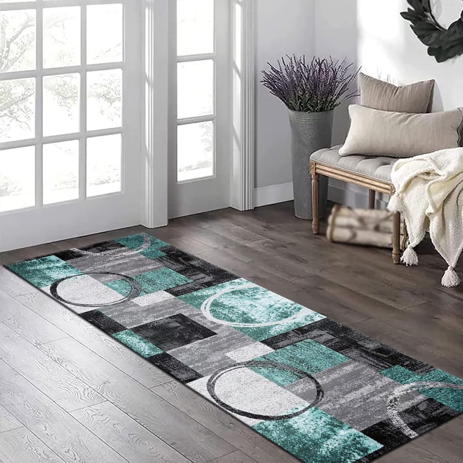 Küchenteppich Läufer Teppich Flur rutschfeste Teppichmatten Küchenläufer 100 x 240 cm Grau Türkis Schwarz Korridor Teppichläufer Waschbar Meterware Teppich Küchenmatte Wohnzimmer Schlafzimme