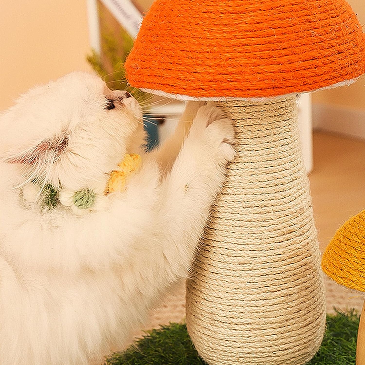 Kitten Sisal Rope Post Scratch Nails for Grabbing for Toy Mushroom Shape Protect Your Furniture Scratch Post Sisal