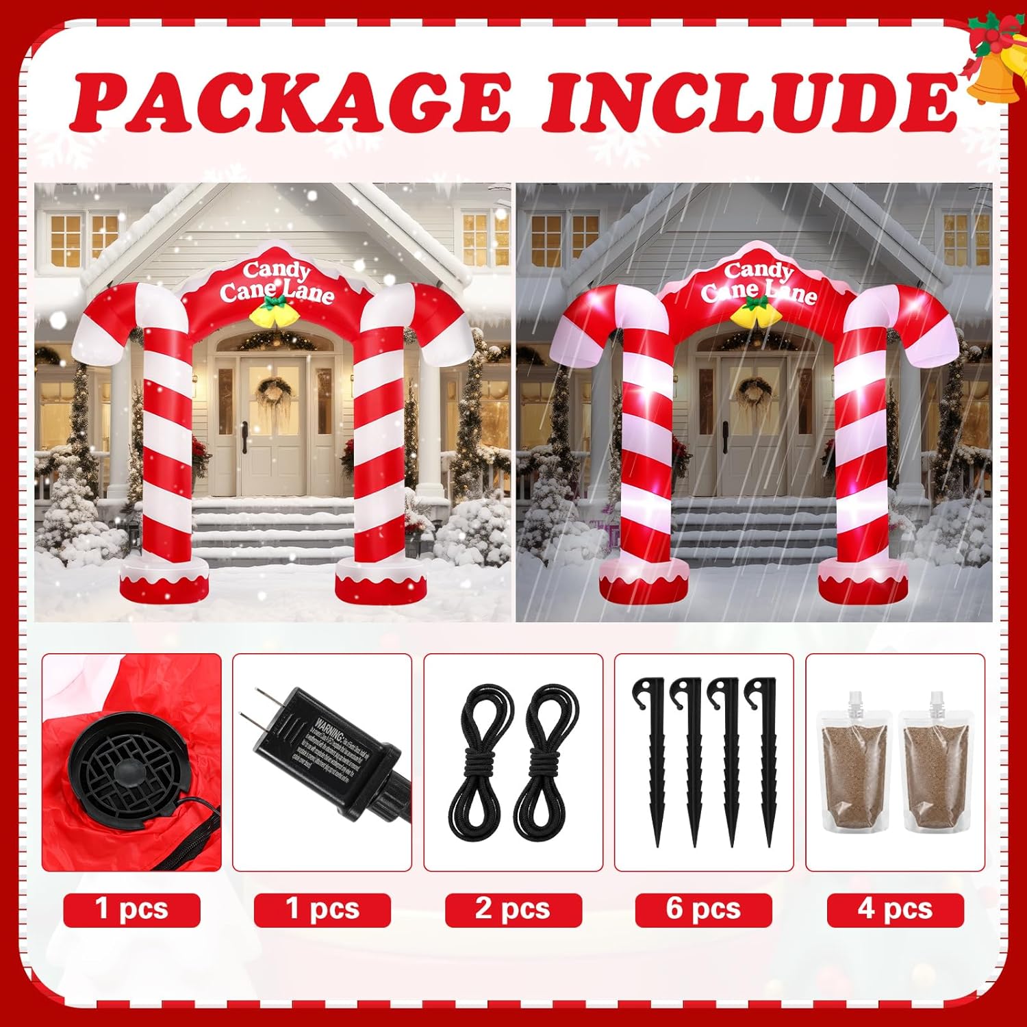 Soulchen 10ft 2025 Giant Candy Arch Inflatable Decoration Merry Christmas Arch Outdoor Decoration Built-in LED Light Blower Suitable for Indoor Outdoor Garden Yard Christmas Holiday Decor (Candy)