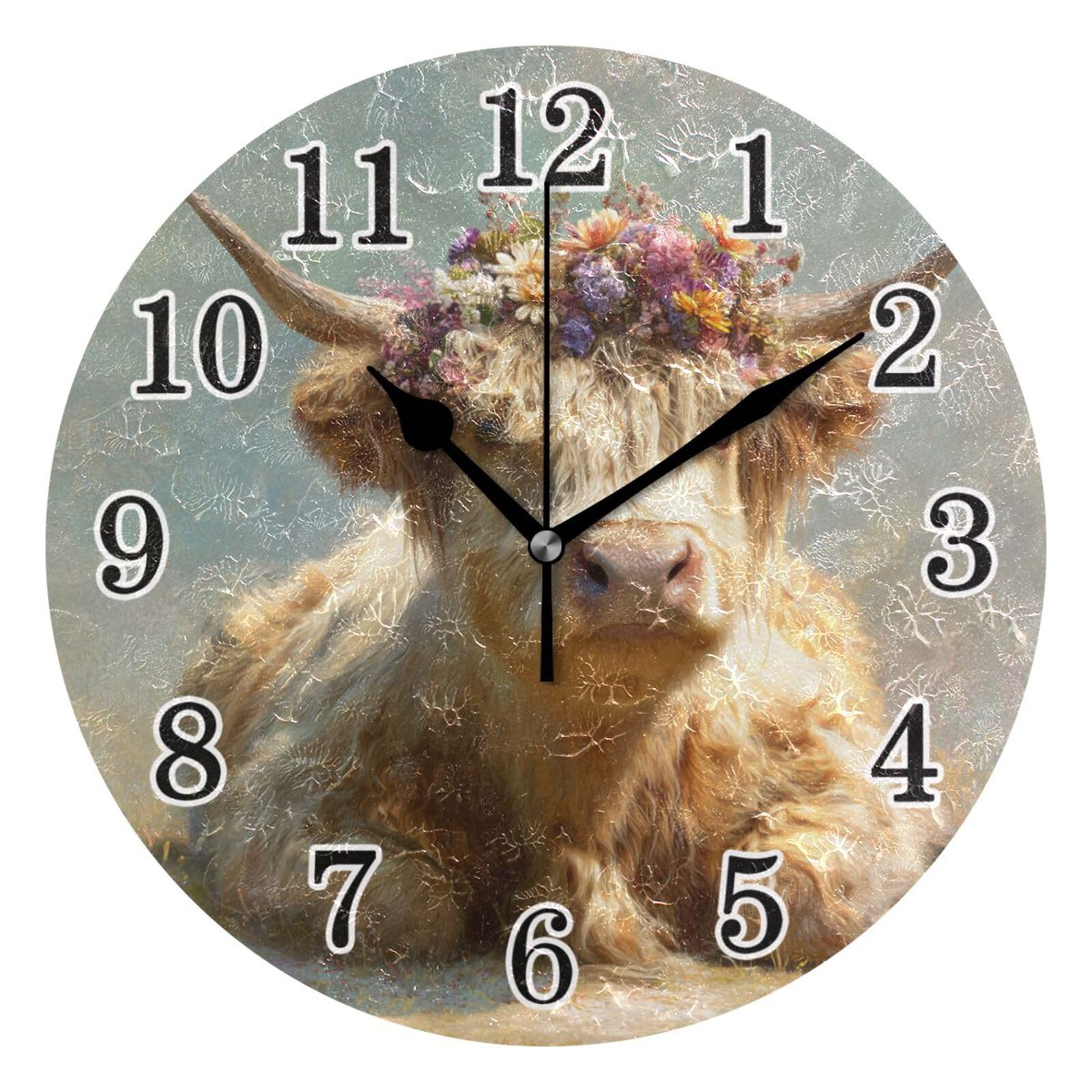 Horloge murale pour la chambre sans tic-tac motif vache des Highlands 25cm