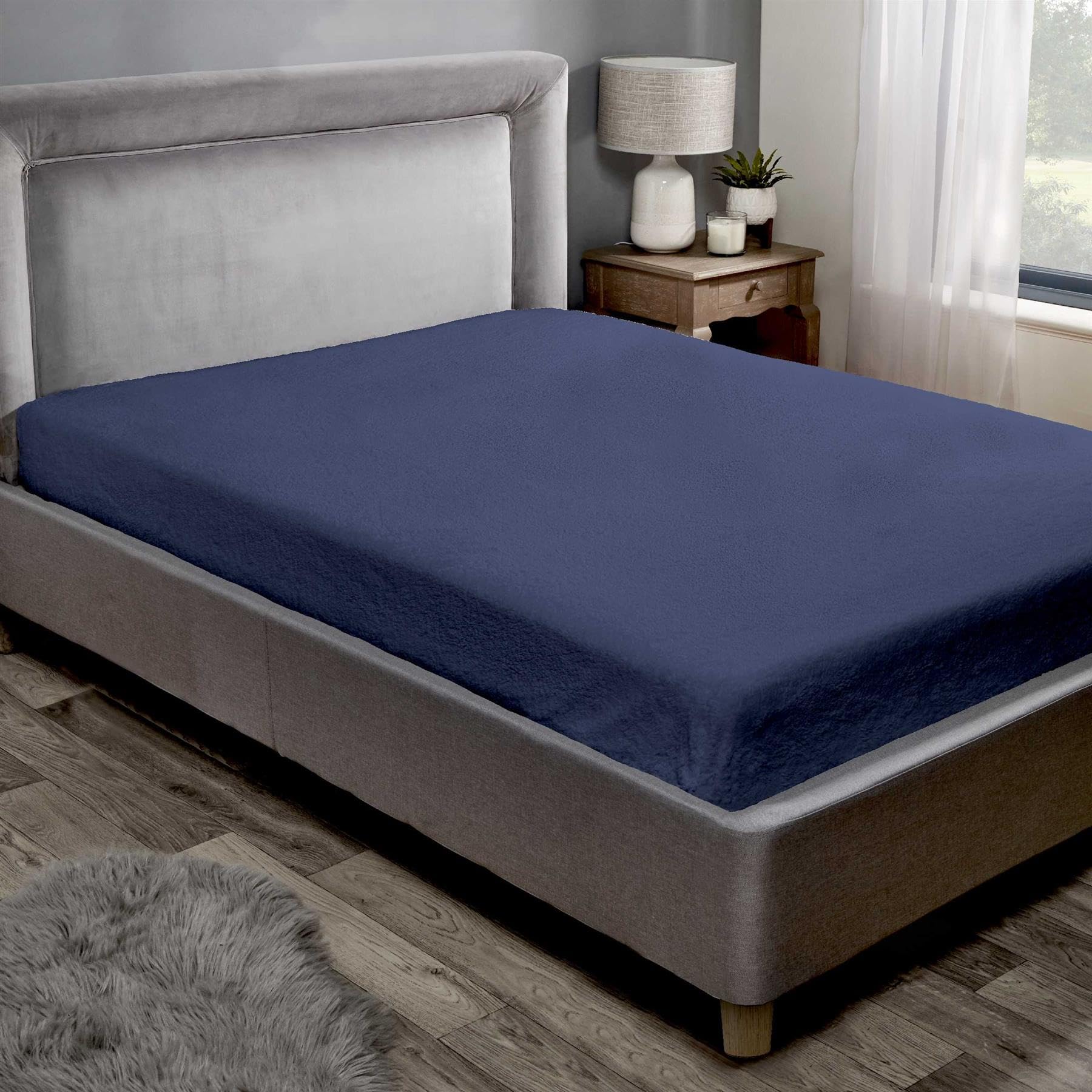 Teddy Sherpa Fleece Fitted Sheet Bed Sheets Cosy Warm Blue Single