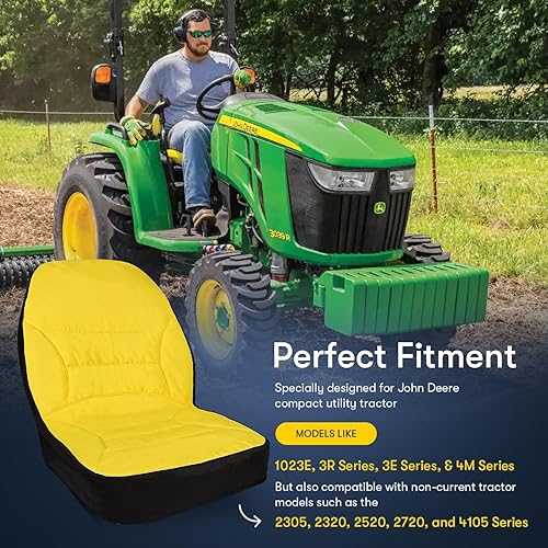 Miniatura 3 de LP95233 - Funda de asiento impermeable acolchada con tela Oxford 300D para John Deere Compact Utility Tractor, funda de asiento de hasta 18 pulgadas