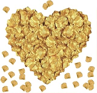 AWCCXMYM 300PCS Fake Rose Petals for Romantic Night Romantic Festive Atmosphere Creation for Marriage Proposa Wedding Valentine's Day Decoration Party Activities (Gold)
