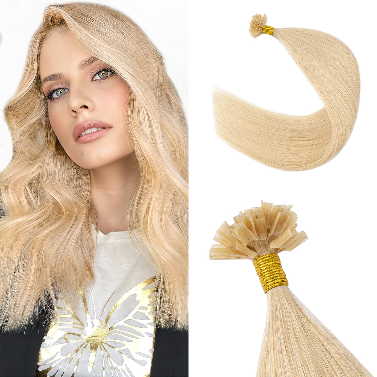 Silk-co Prebonded Hair Extensions 16" Straight #24 Natural Blonde 50S 50g U Tip Hair Keratin Nail Real Remy Human Hair