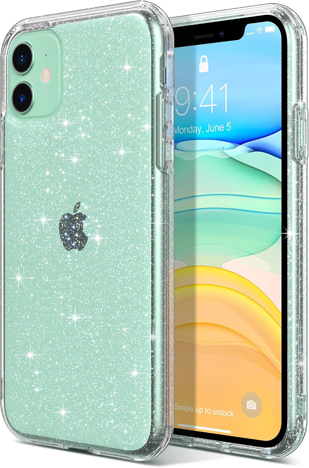 ULAK Compatible with iPhone 11 Case, Clear Glitter Hybrid Protective Phone Case Slim Transparent Anti-Scratch Shock Absorption TPU Bumper Cover for iPhone 11 6.1 inch (2019), Glitter