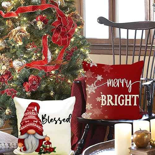 Miniatura 10 de Artmag Juego de 4 fundas de almohada decorativas de Navidad de 24 x 24 pulgadas, para exteriores, diseño de búfalo de búfalo a cuadros, con diseño