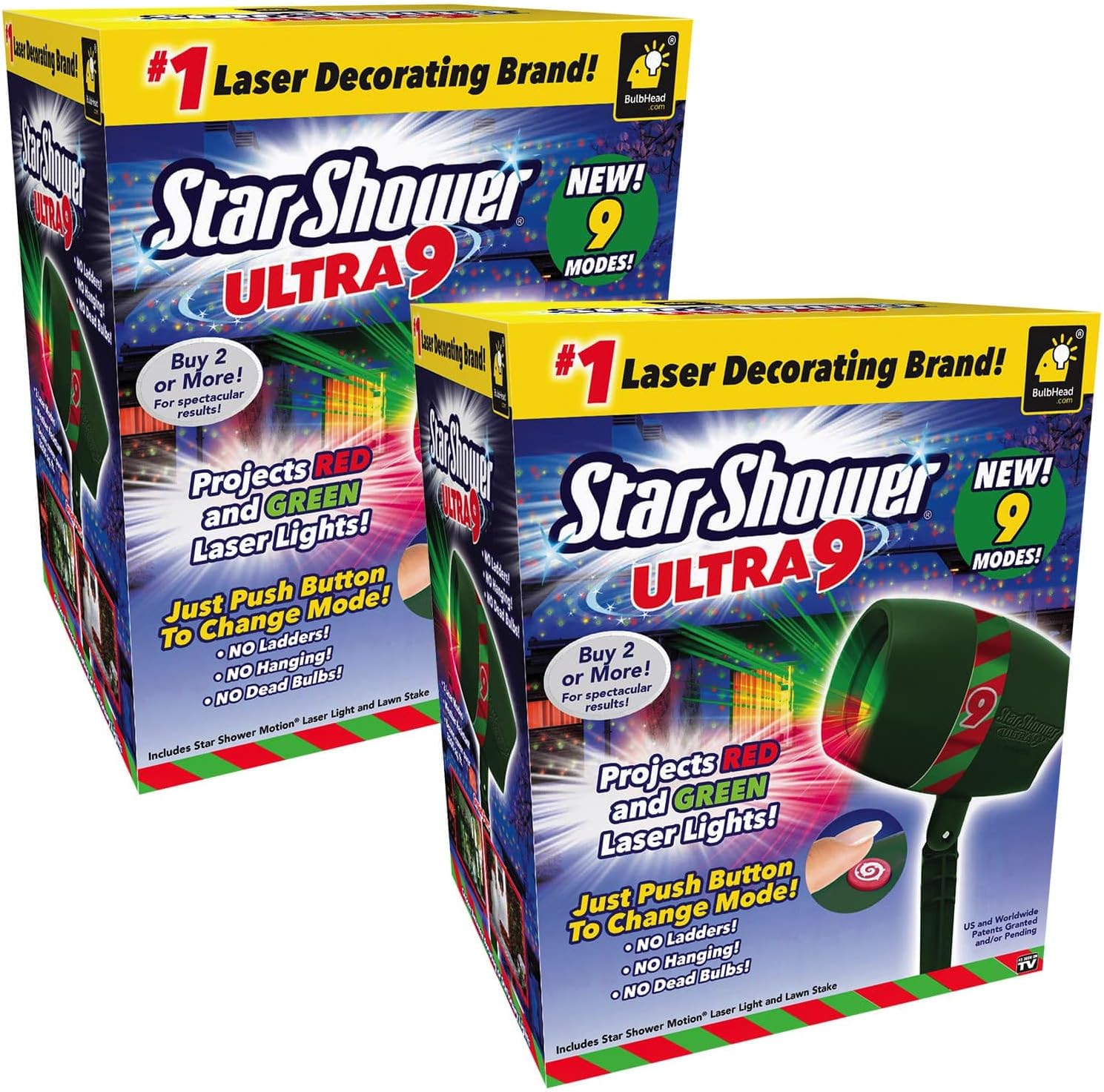 AS-SEEN-ON-TV with 9 Enhanced Modes for Spectacular Outdoor Holiday Laser Lighting with Thousands of Lights Covering 3200 Square feet, Pack of 2