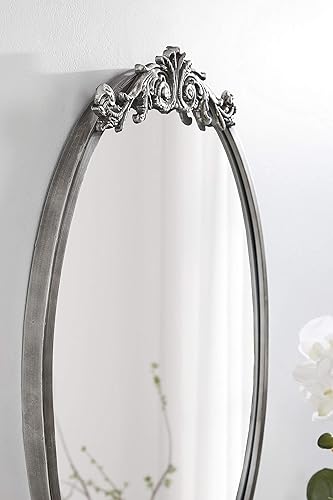 Miniatura 4 de Kate and Laurel Arendahl - Espejo de pared ovalado glamoroso adornado, 18 x 24, plata antigua, hermoso espejo bohemio para pared
