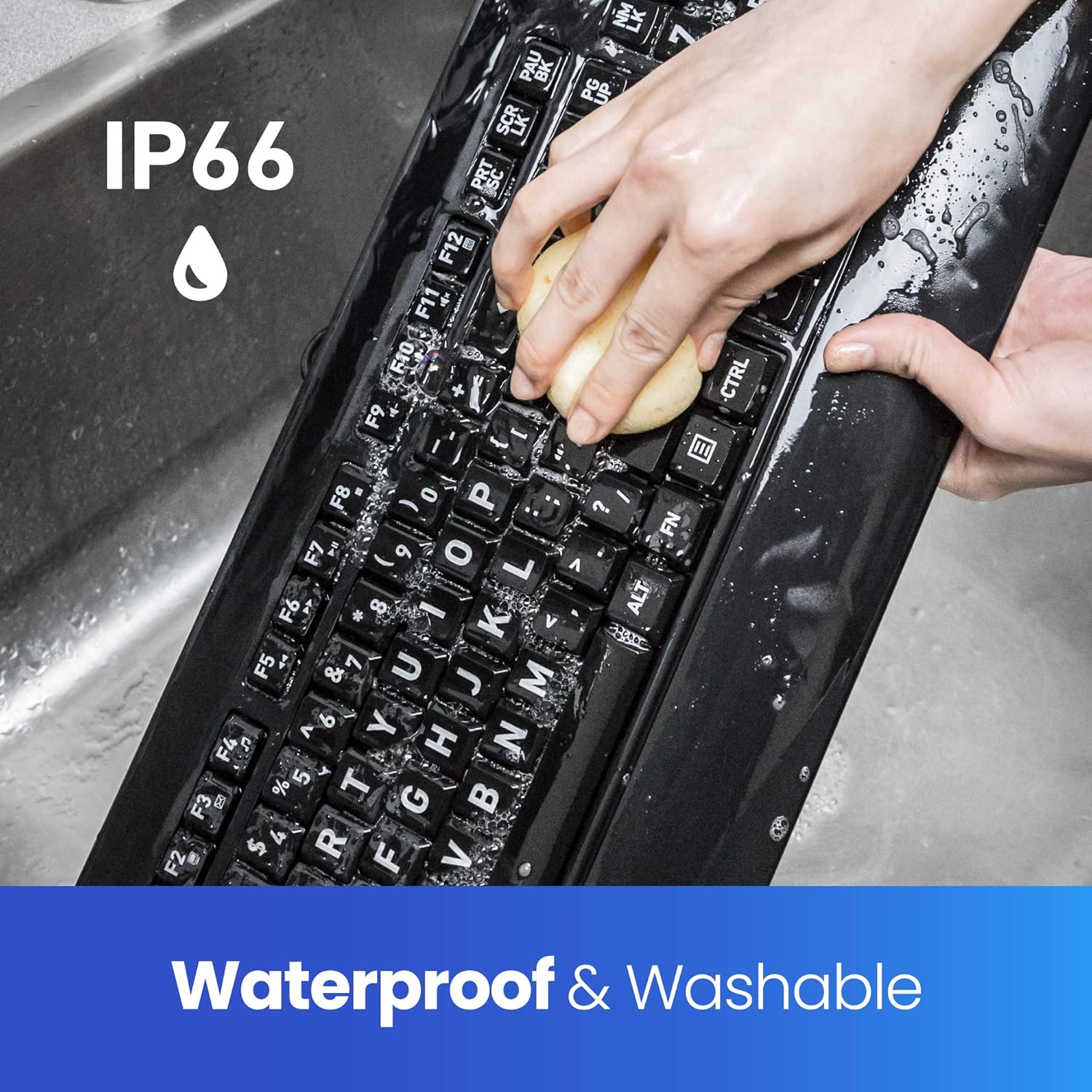 Best Cyber Monday 🔥 Azio Large Print Waterproof USB Keyboard - Wired 3-Color LED Backlit and Washable with Silver Antimicrobial Protection | Keyboards for Windows PC Version, Led Black/Blue Purple Red (KB530)